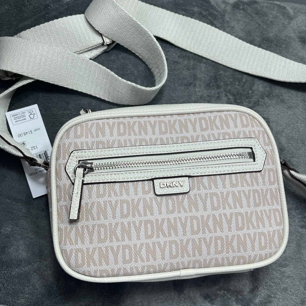 DKNY Beige and White Crossbody Bag